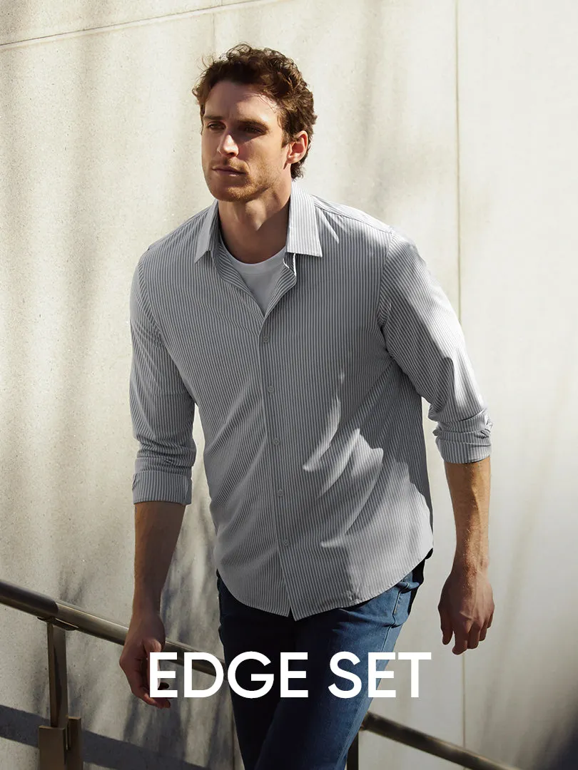 [36% OFF] Men's Smart Edge Set (Stripe Shirt & Trousers)