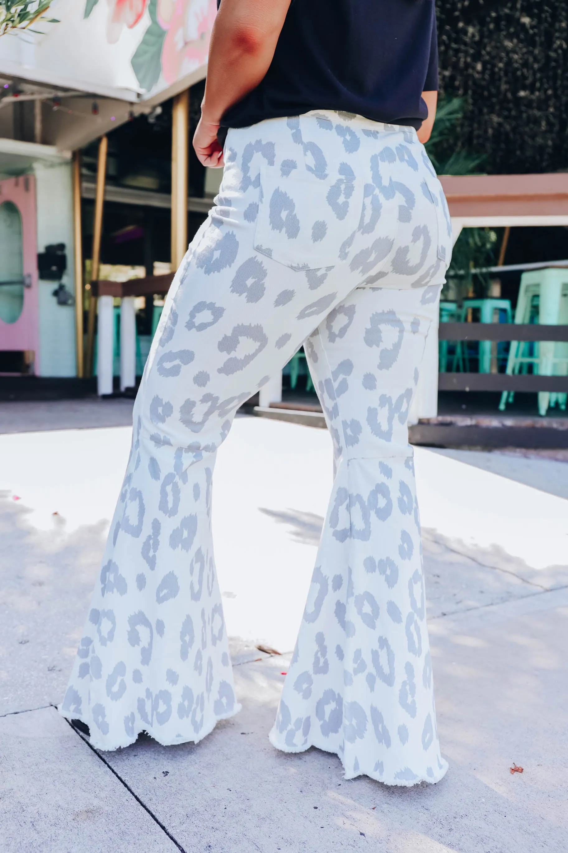 Animal Print Flare Pants - Grey