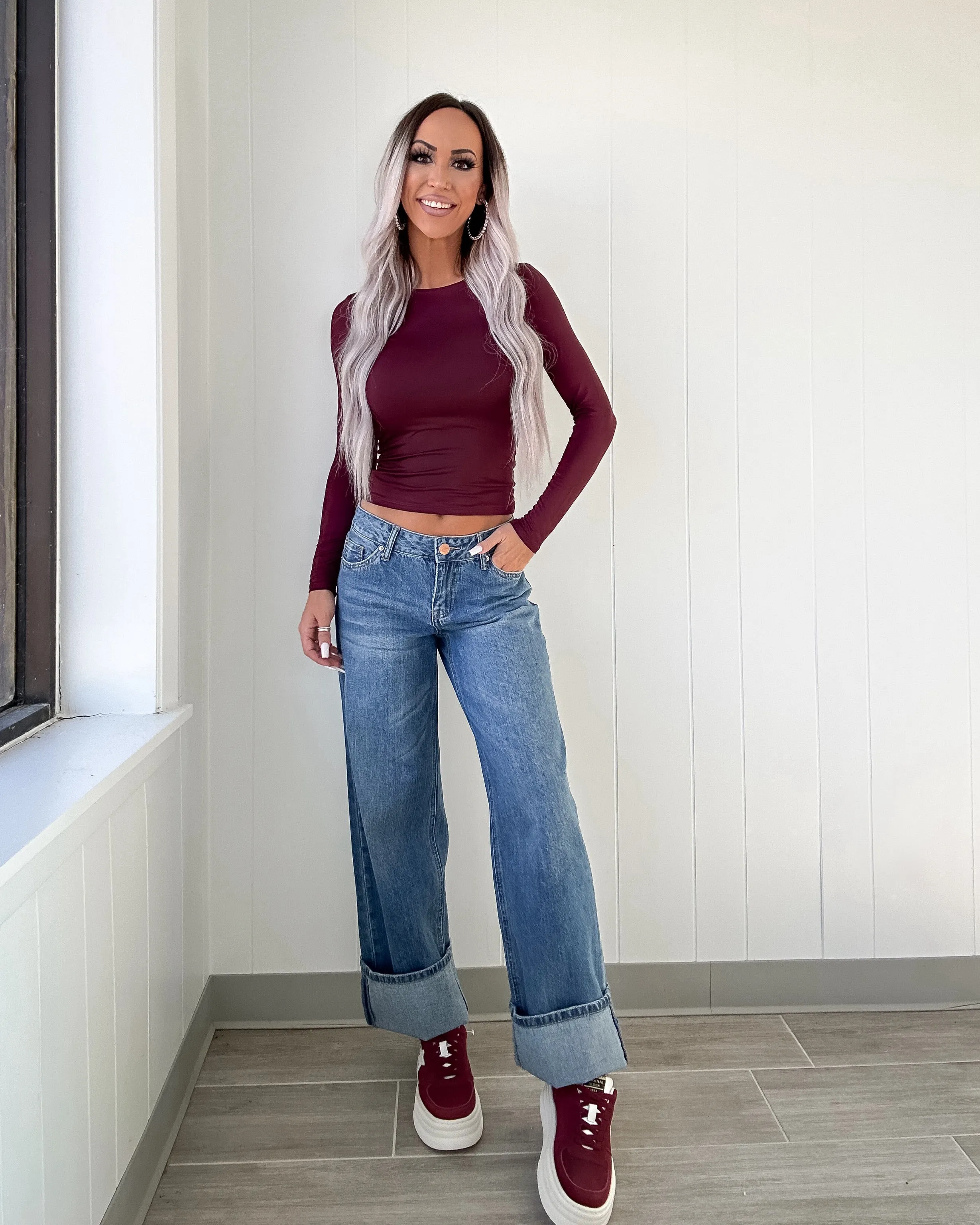 Aubrielle Low Rise Wide Leg Jeans - Medium Blue