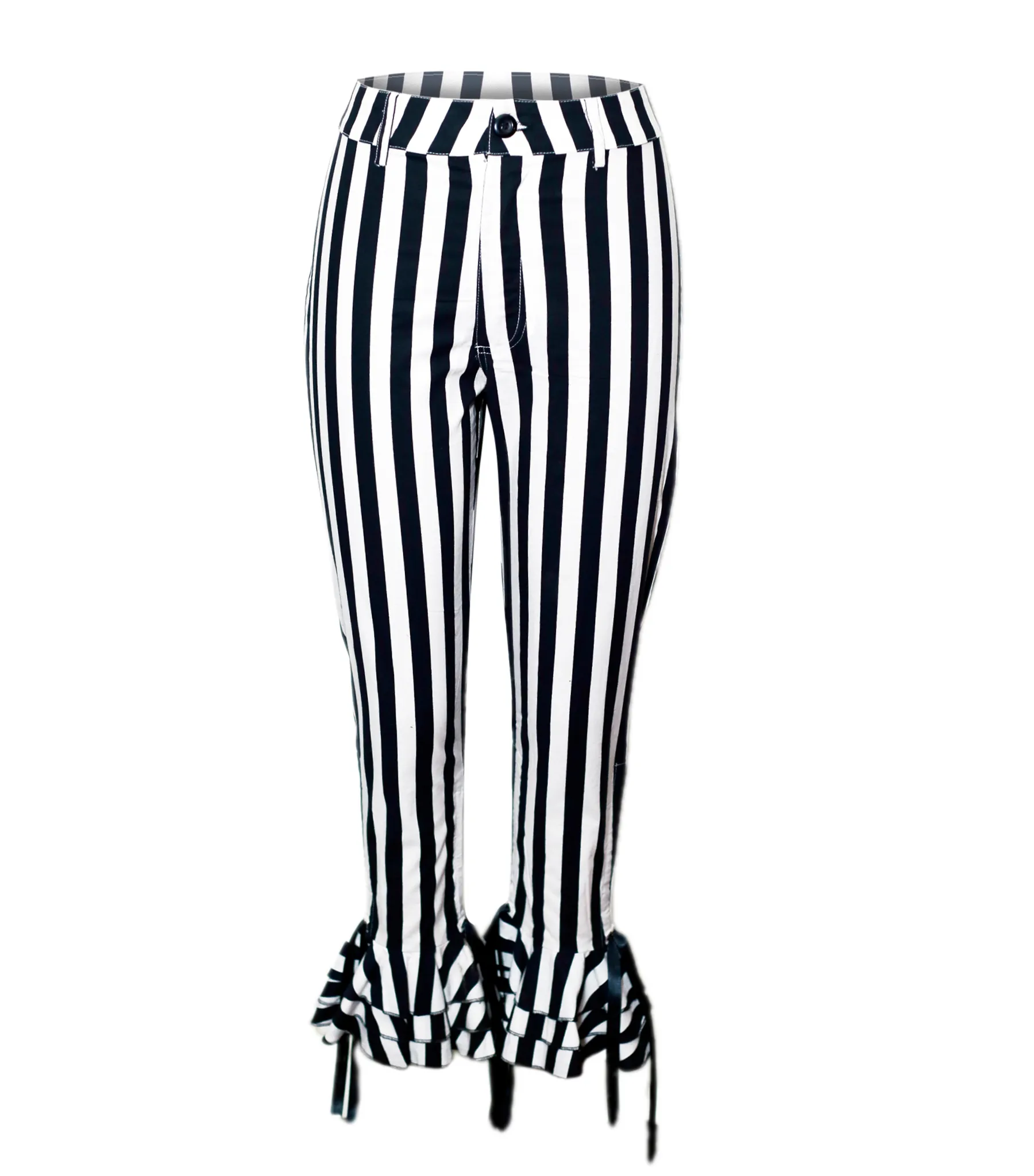 Black and white  Striped ruffle pants