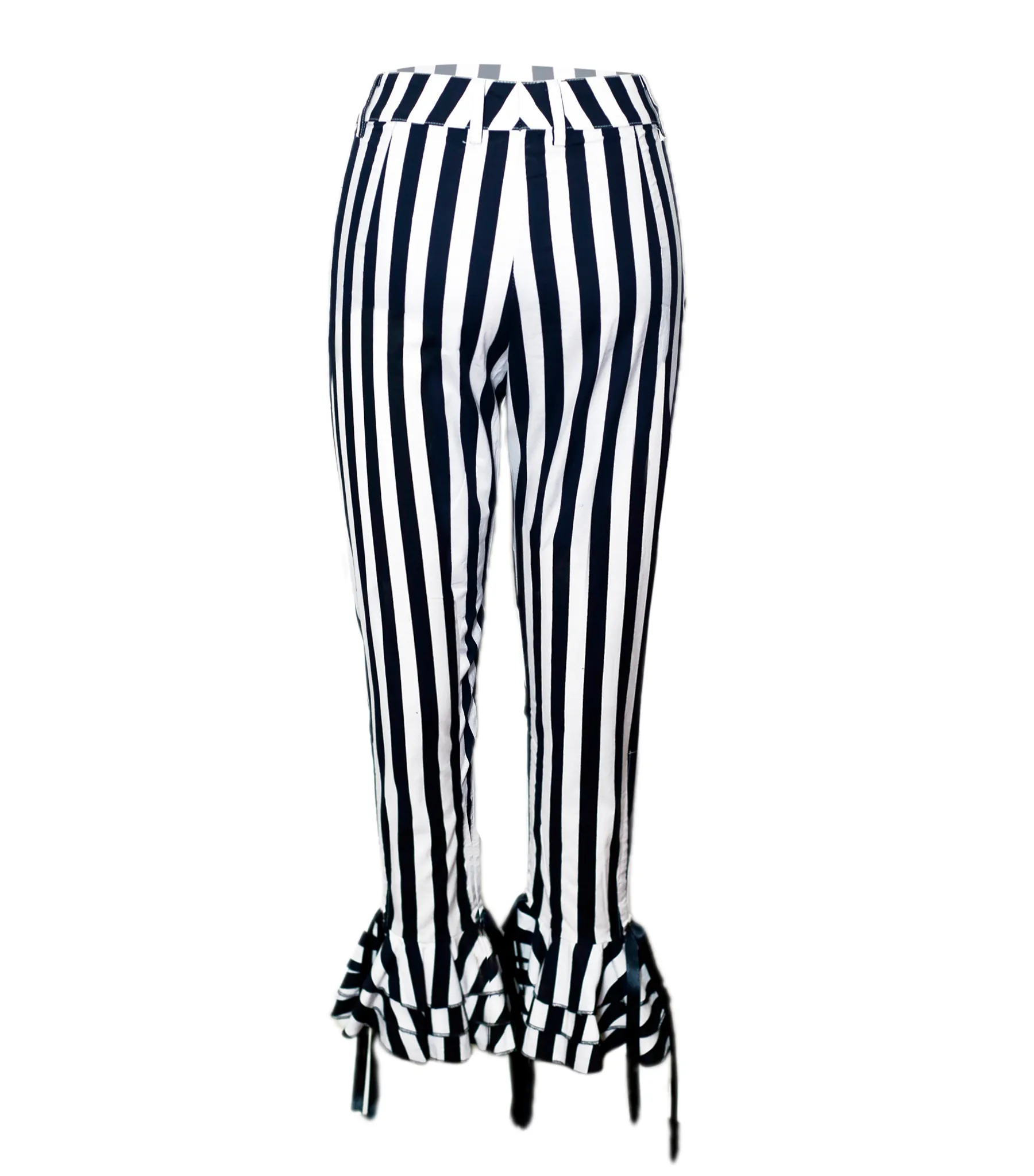 Black and white  Striped ruffle pants