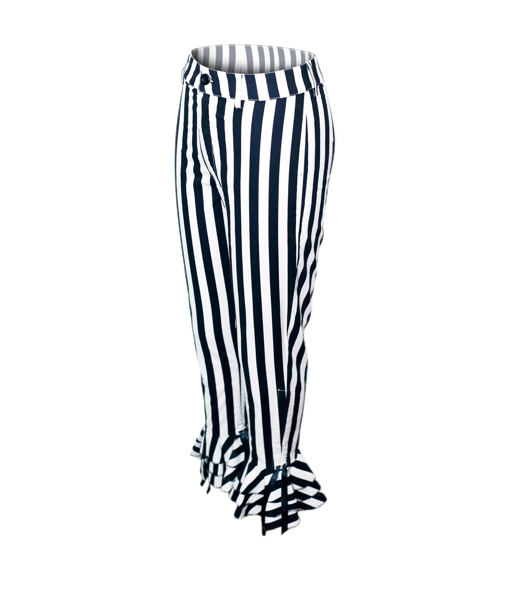 Black and white  Striped ruffle pants