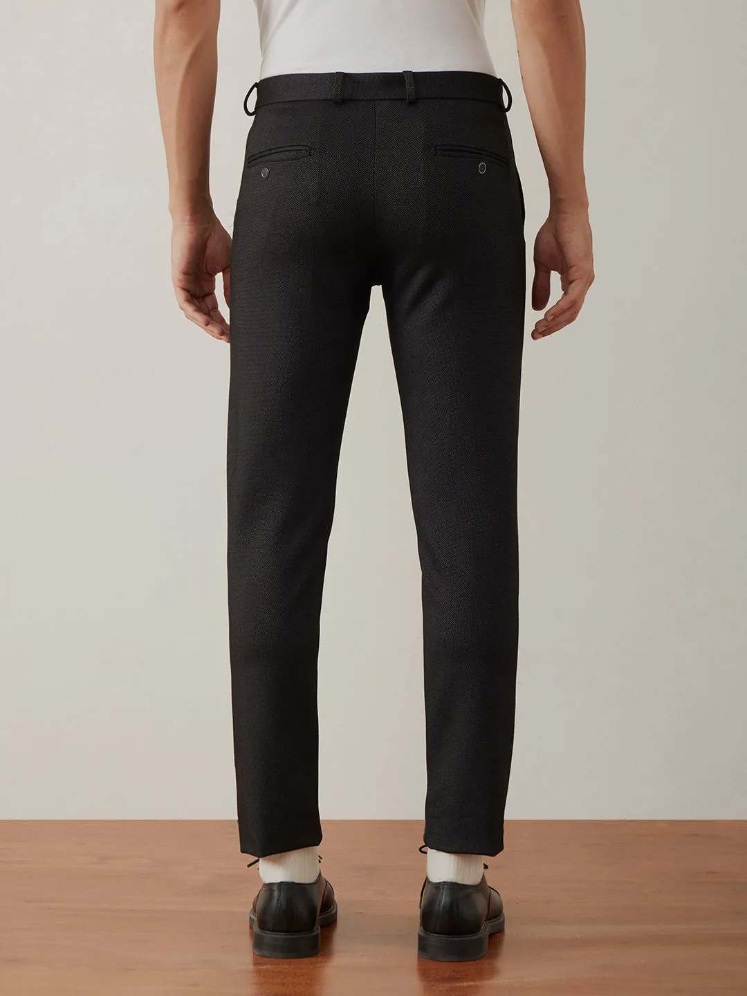 Black Plain Bi-Stretch Trousers