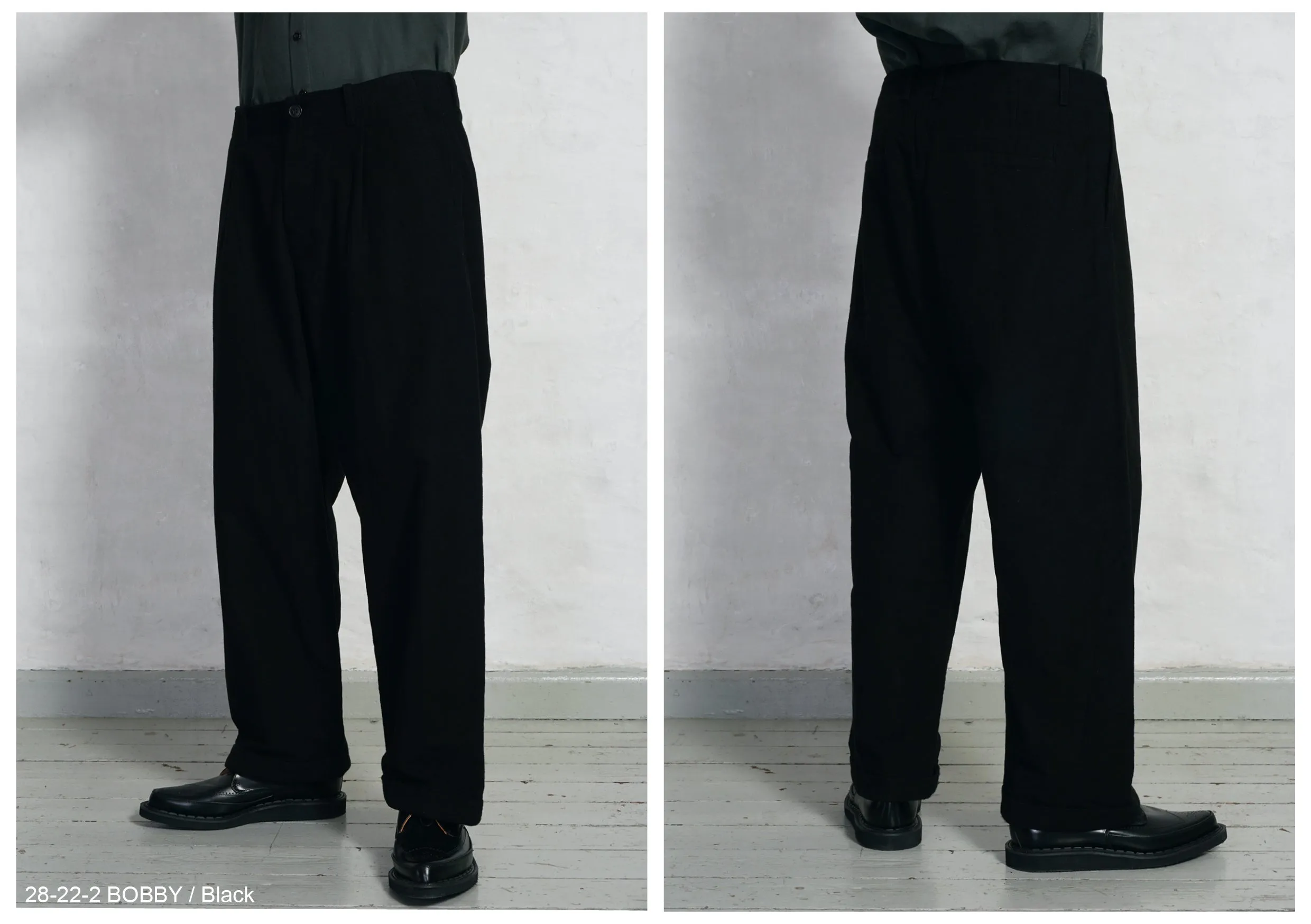 BOBBY 28-22-2 | Wide Pleated Moleskin Trousers | Black