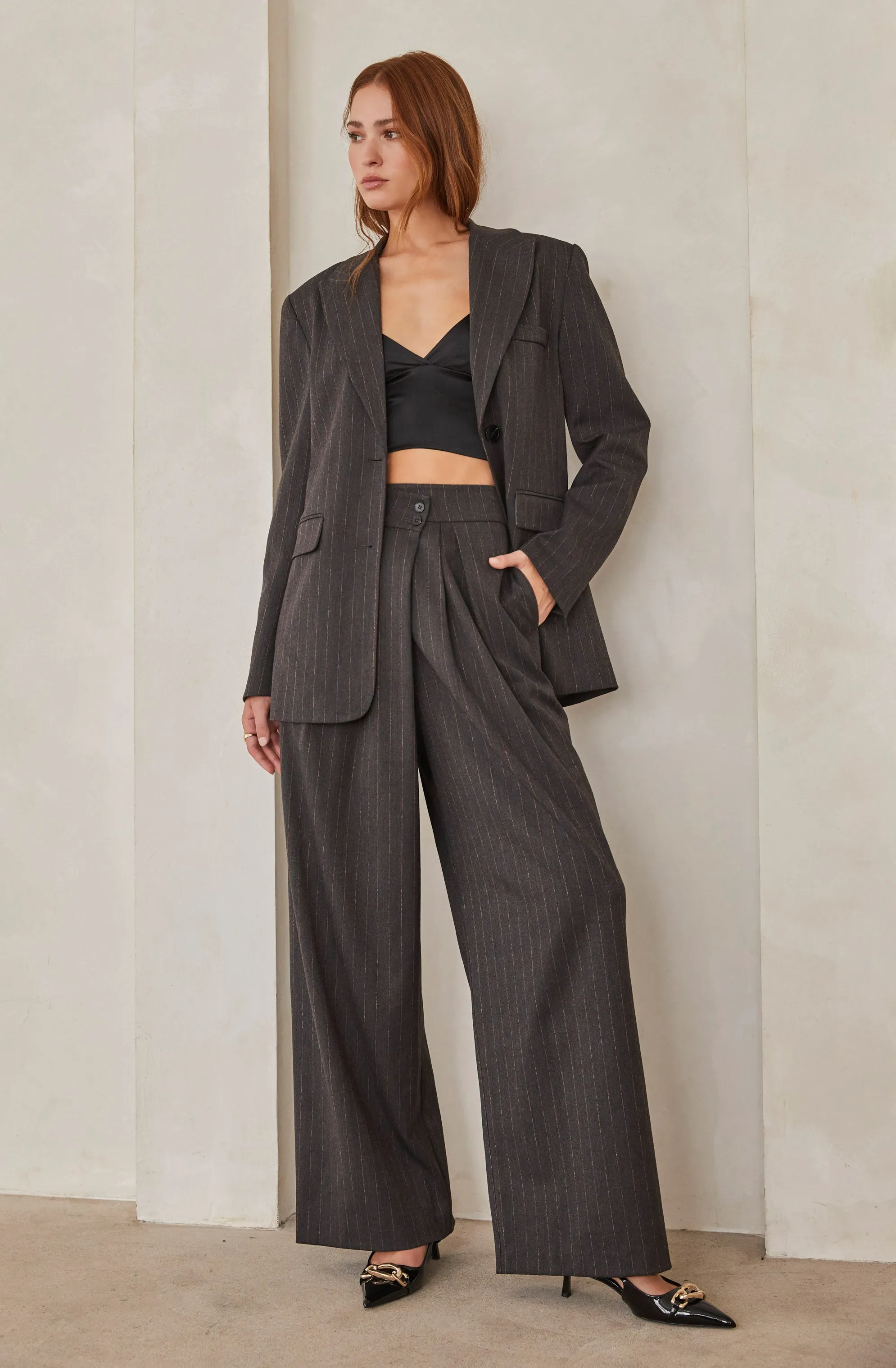 Boyfriend Pleated Criss-Cross Waist Pants