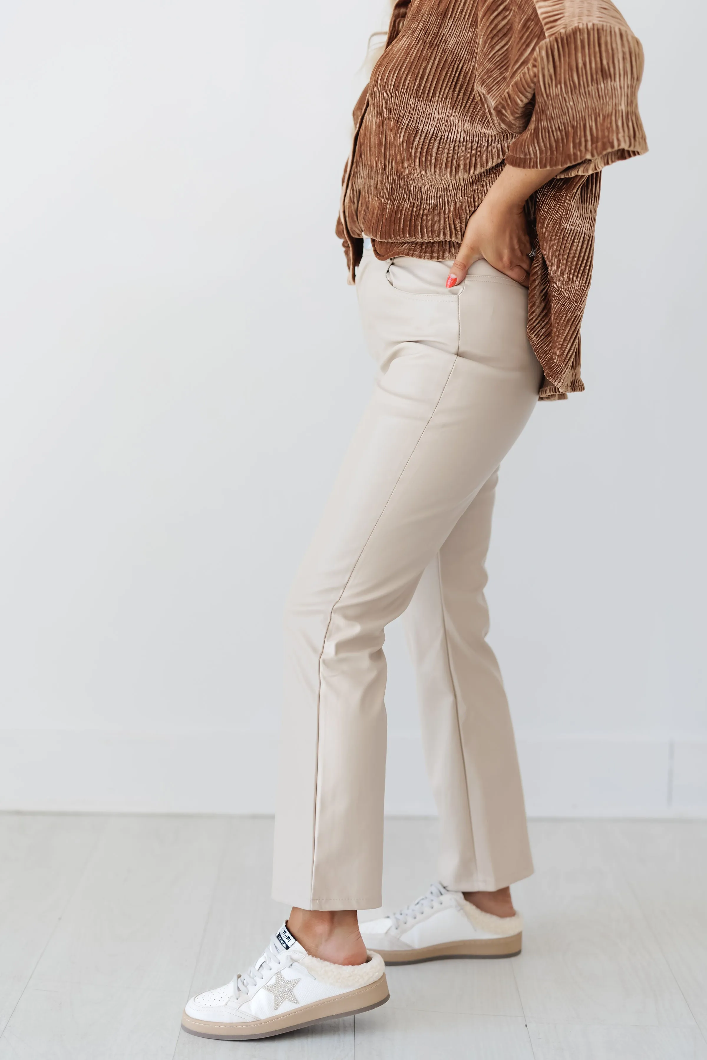 Business Chic Flare Cropped Pants - Oatmeal