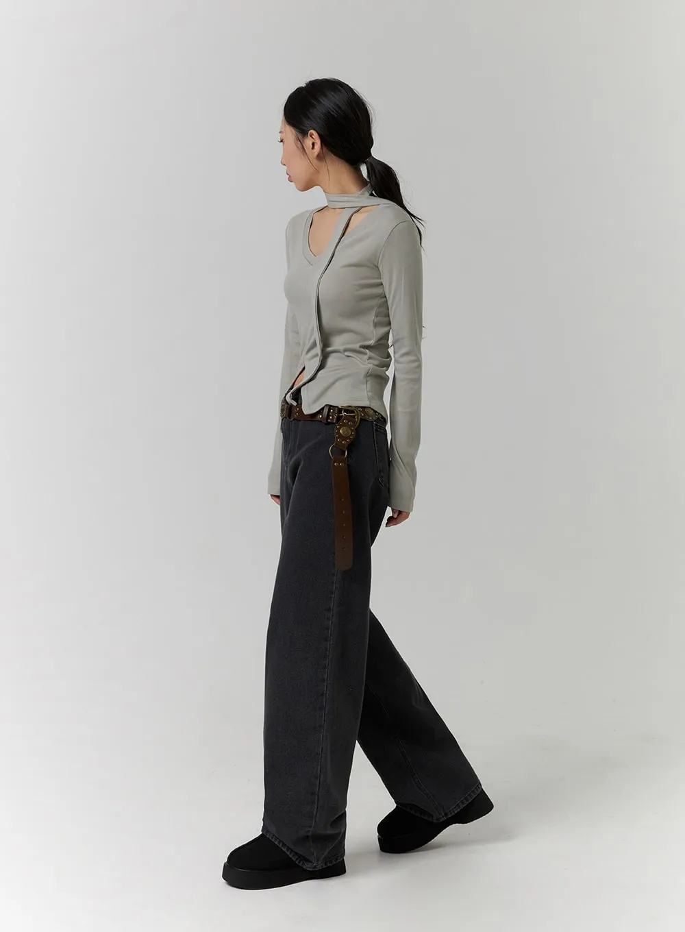 Denim Solid Wide Leg Jeans CD319