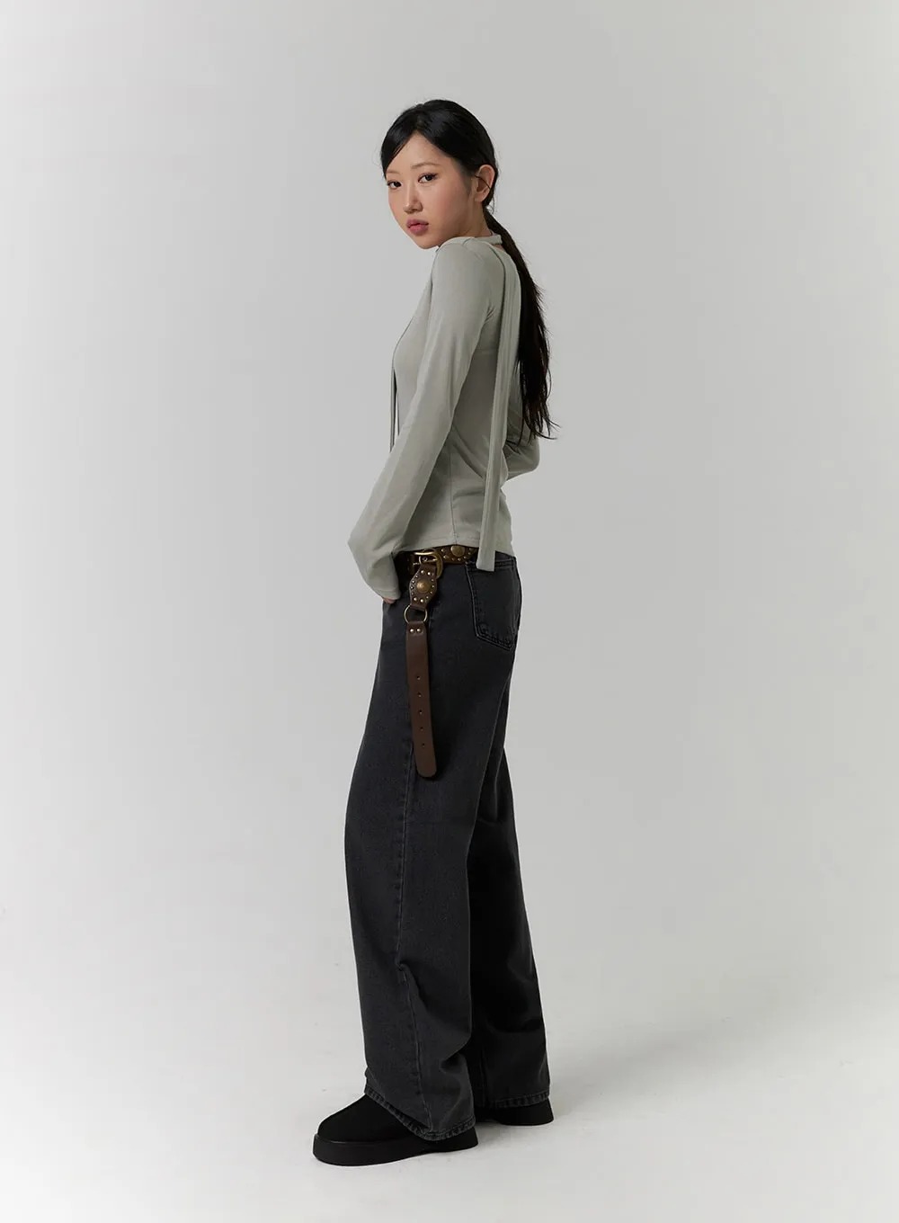 Denim Solid Wide Leg Jeans CD319