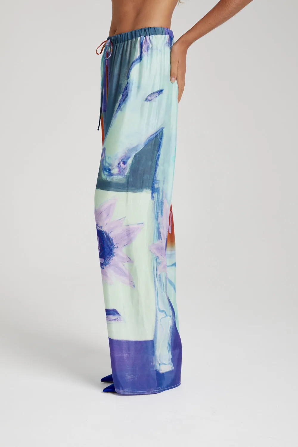 Elastic Waist Pants - Blue Sunflower