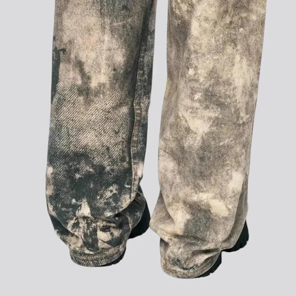 Fashionable painted boho baggy-leg men's jeans