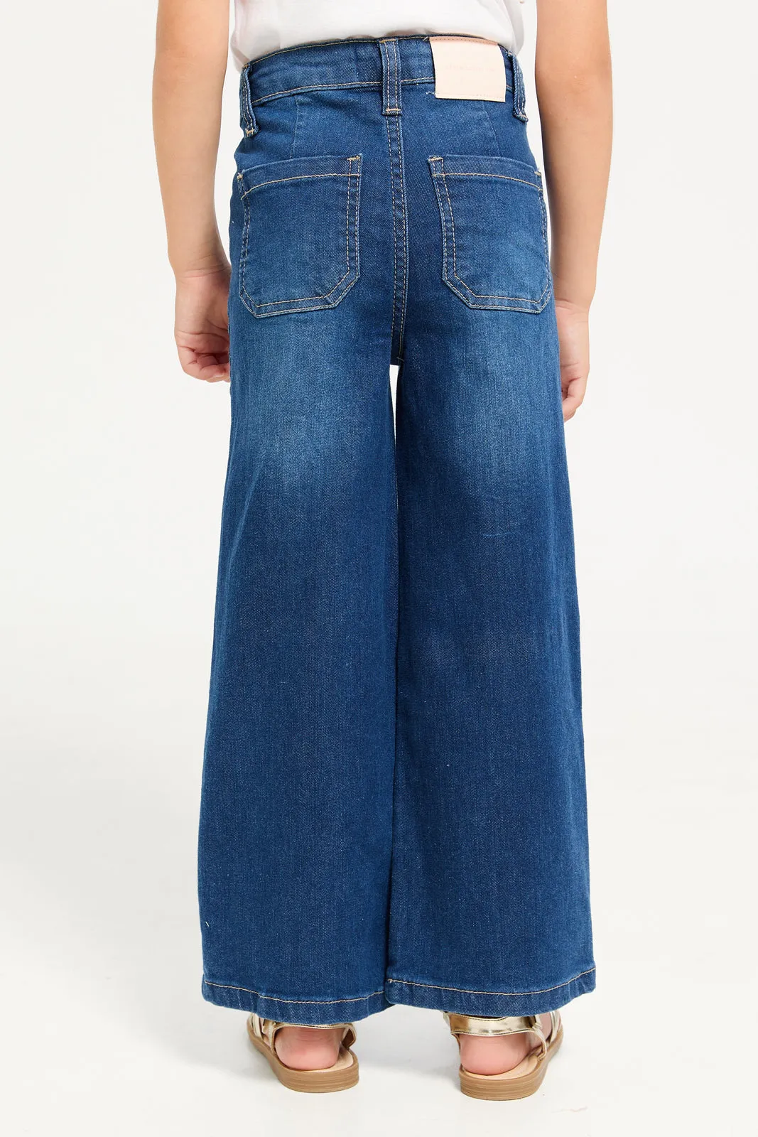 Girls Blue Wide Leg Denim Jeans