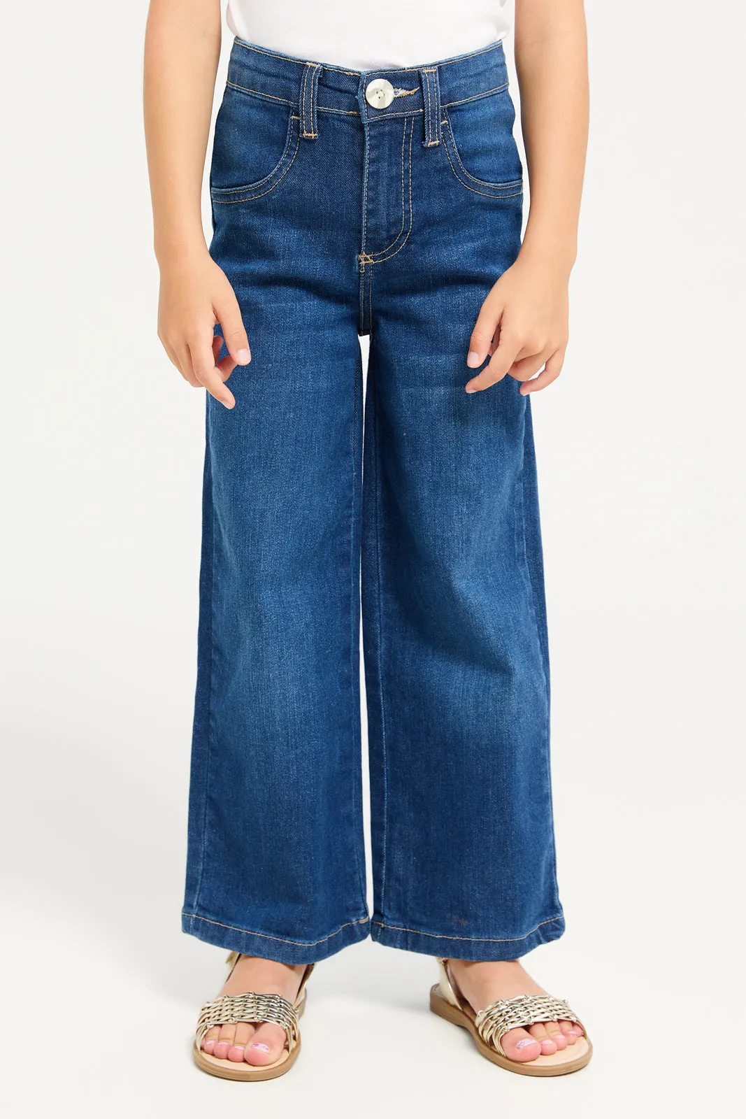 Girls Blue Wide Leg Denim Jeans