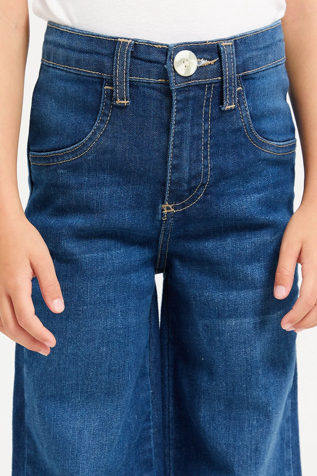 Girls Blue Wide Leg Denim Jeans