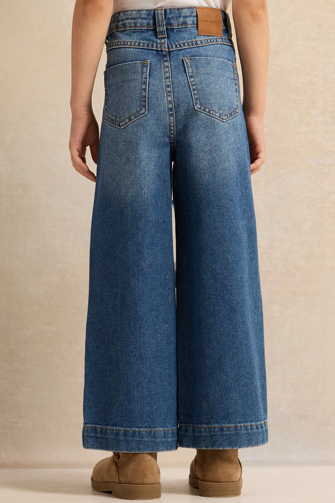 Girls Blue Wide Leg Jeans