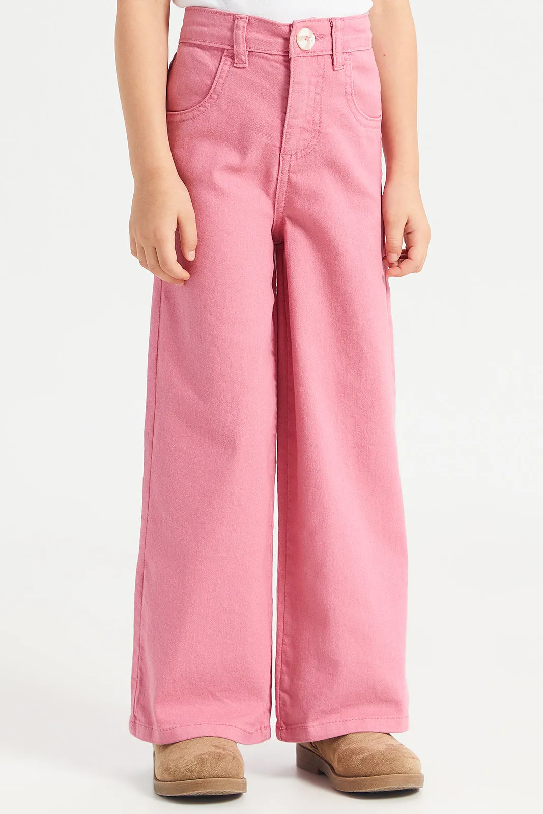 Girls Pink Wide Leg Denim Jeans