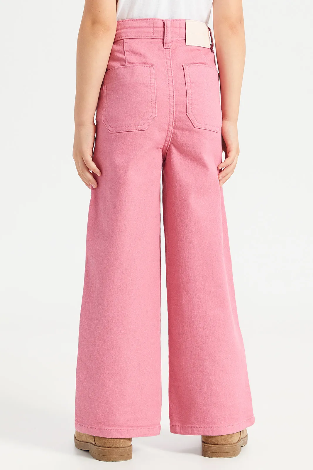 Girls Pink Wide Leg Denim Jeans