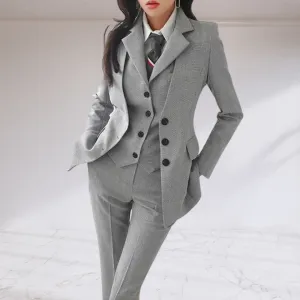 Grey Single Breasted Blazer and Slim Straight Pant 3 Piece Suit Set