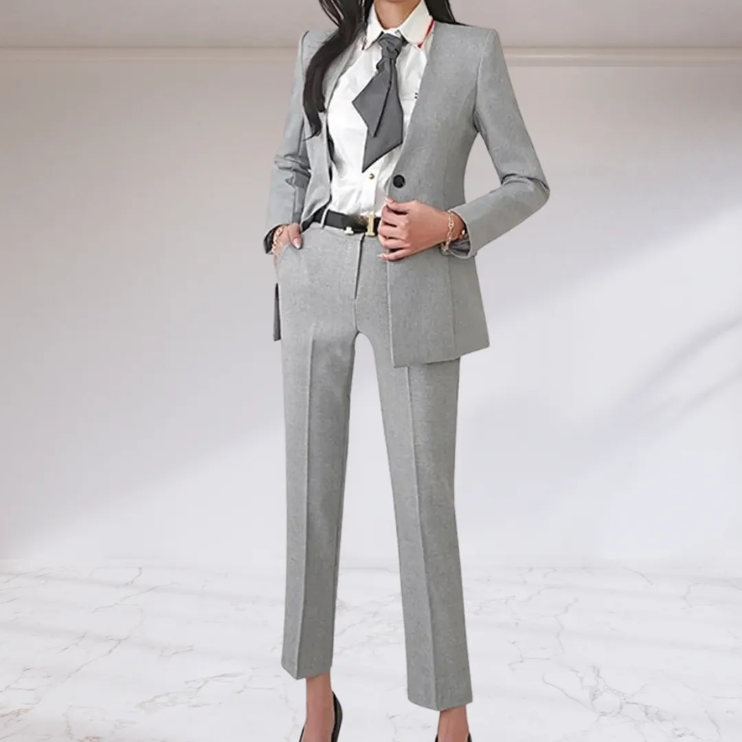 Grey Single Breasted Blazer and Slim Straight Pant 3 Piece Suit Set