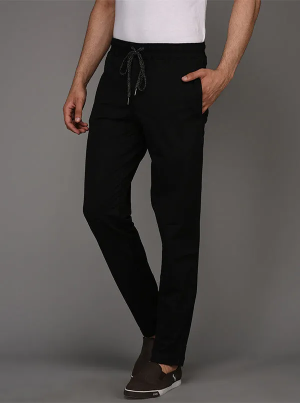 JadeBlue Black Self Textured Regular Fit Track Pants