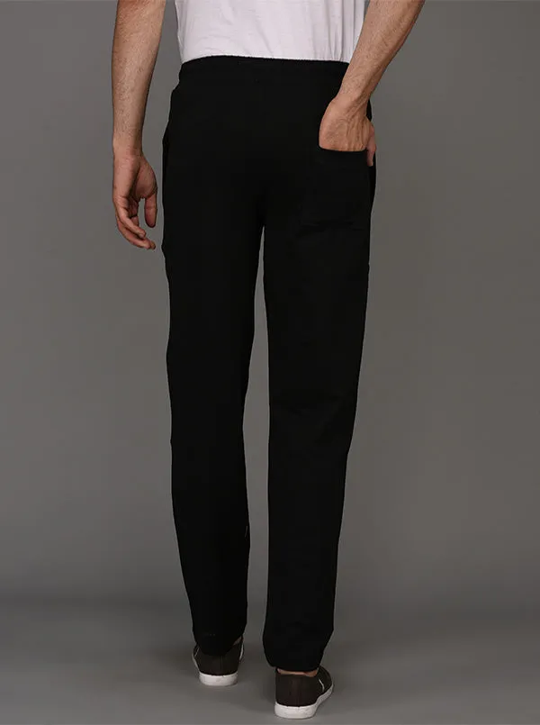 JadeBlue Black Self Textured Regular Fit Track Pants