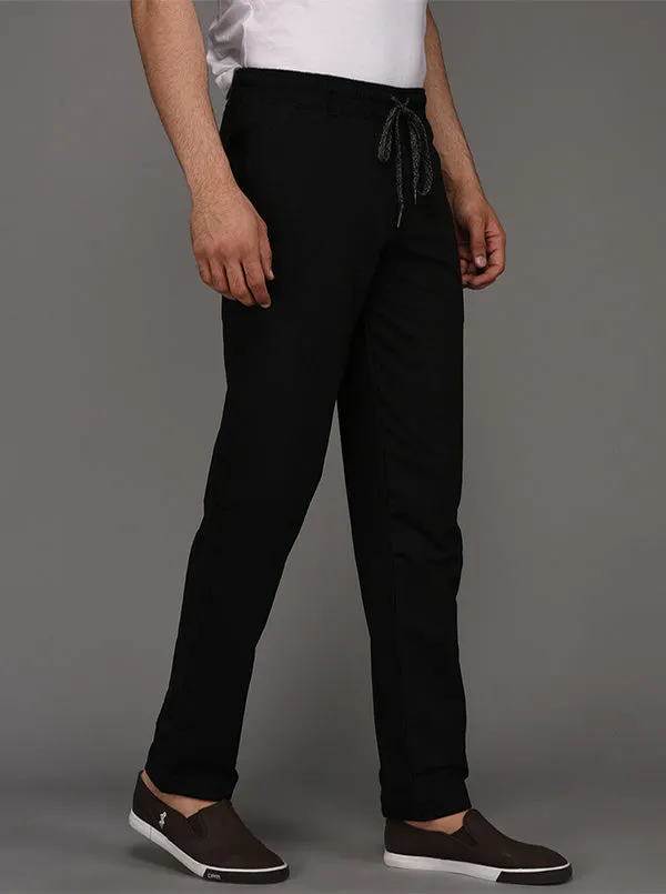 JadeBlue Black Self Textured Regular Fit Track Pants