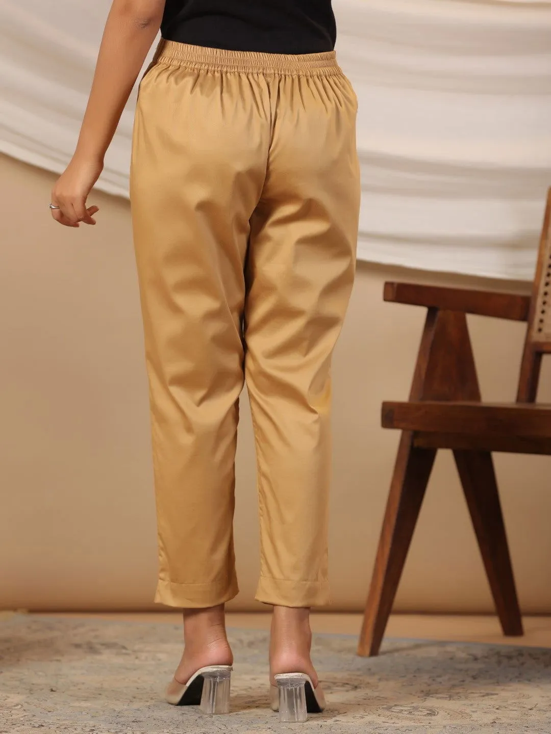 Jashvi Gold Solid Lycra Women Drawstring Pants With Single Side Pocket