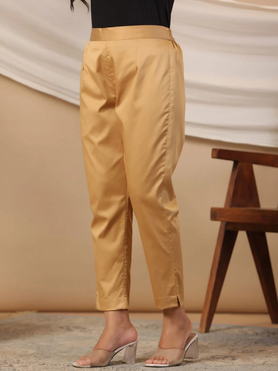 Jashvi Gold Solid Lycra Women Drawstring Pants With Single Side Pocket