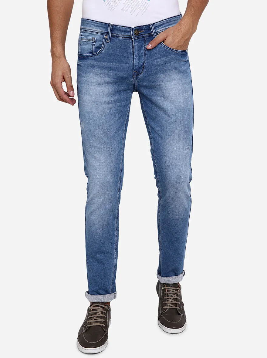 Light Blue Solid Slim Fit Jeans | Greenfibre