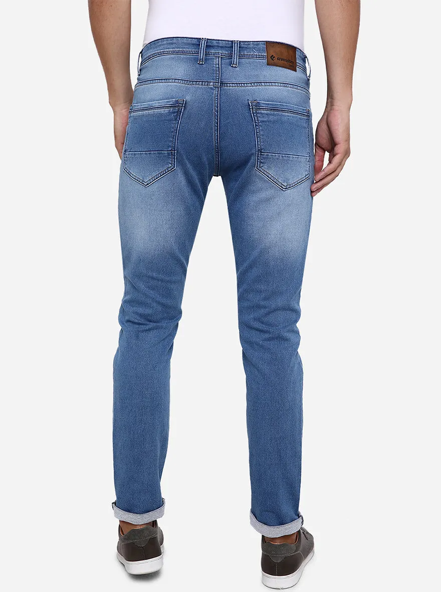 Light Blue Solid Slim Fit Jeans | Greenfibre