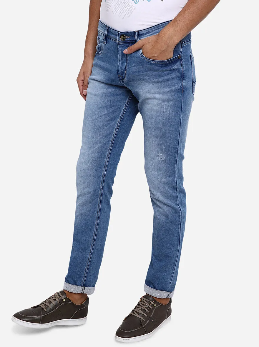 Light Blue Solid Slim Fit Jeans | Greenfibre