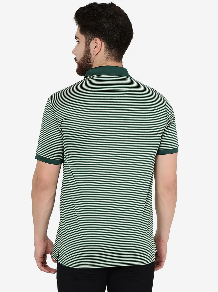 Light Green Striped Slim Fit Polo T-Shirt | JadeBlue