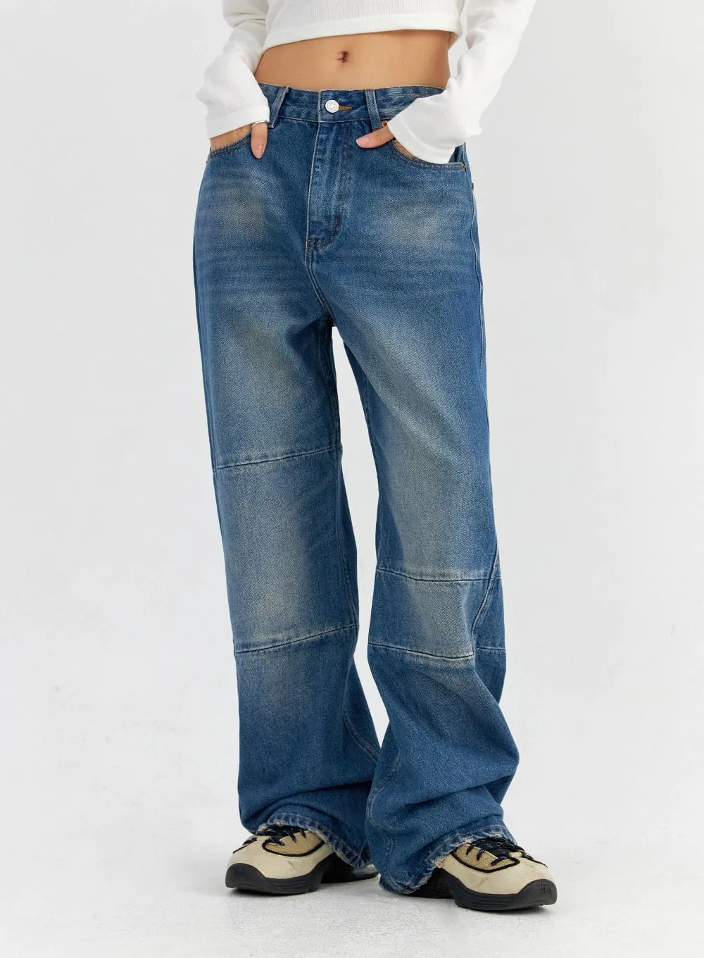 Line Detailed Wide Leg Jeans CO325