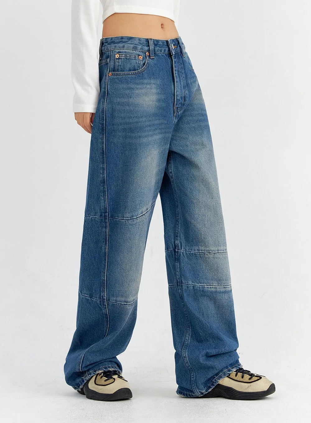 Line Detailed Wide Leg Jeans CO325