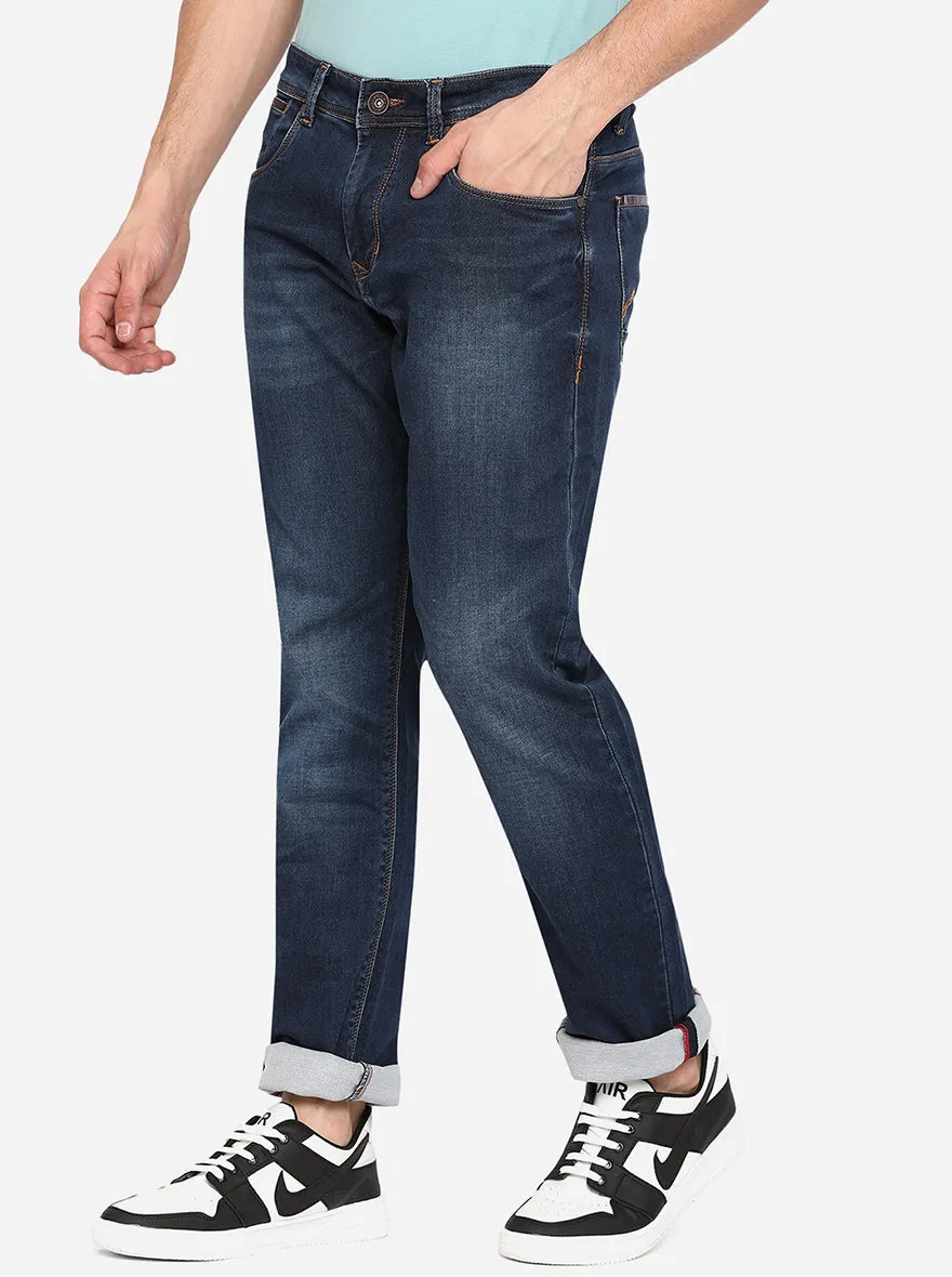 Mid Blue Solid Slim Fit Jeans | JadeBlue