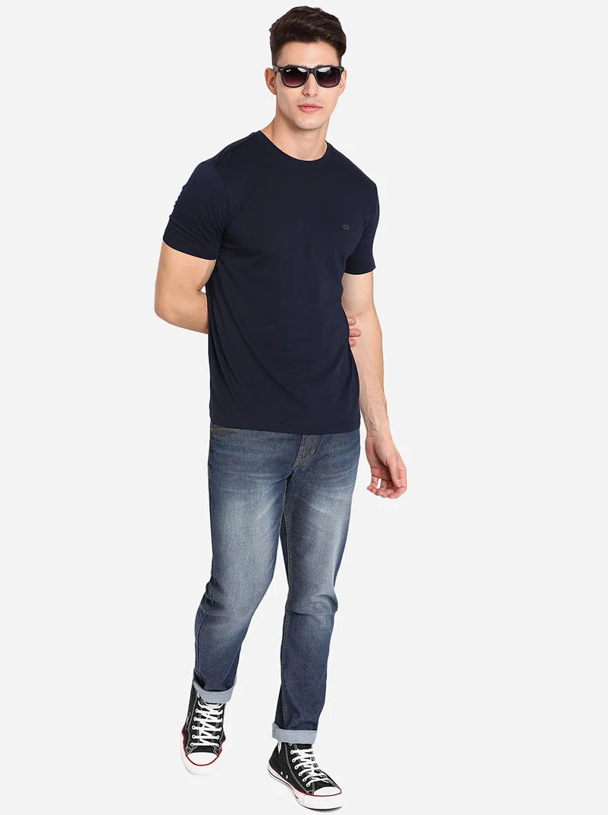 Mid Blue Solid Straight Fit Jeans | JadeBlue