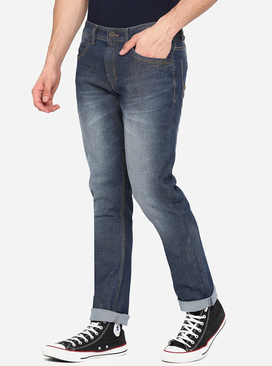 Mid Blue Solid Straight Fit Jeans | JadeBlue