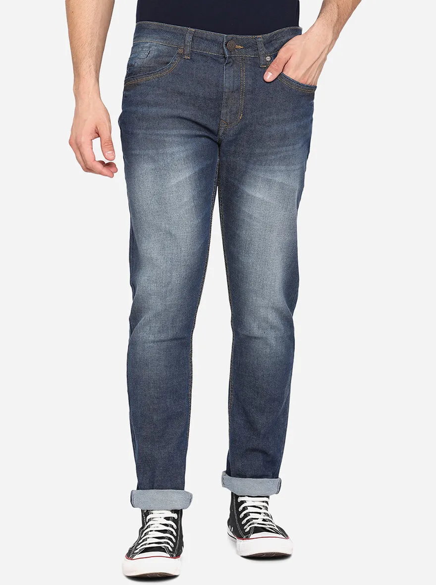 Mid Blue Solid Straight Fit Jeans | JadeBlue