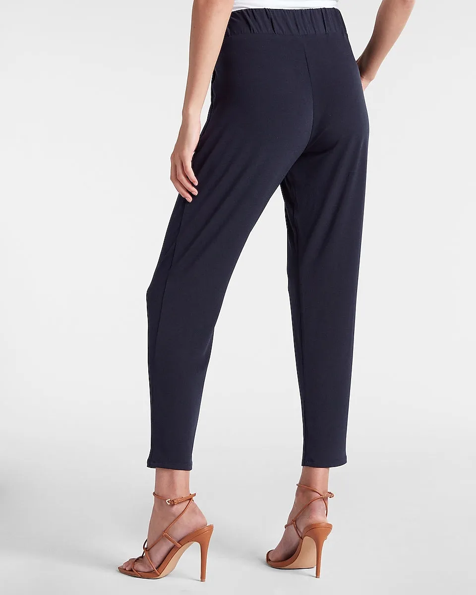 Mid Rise Sash Tie Paperbag Ankle Pant in Navy Blue