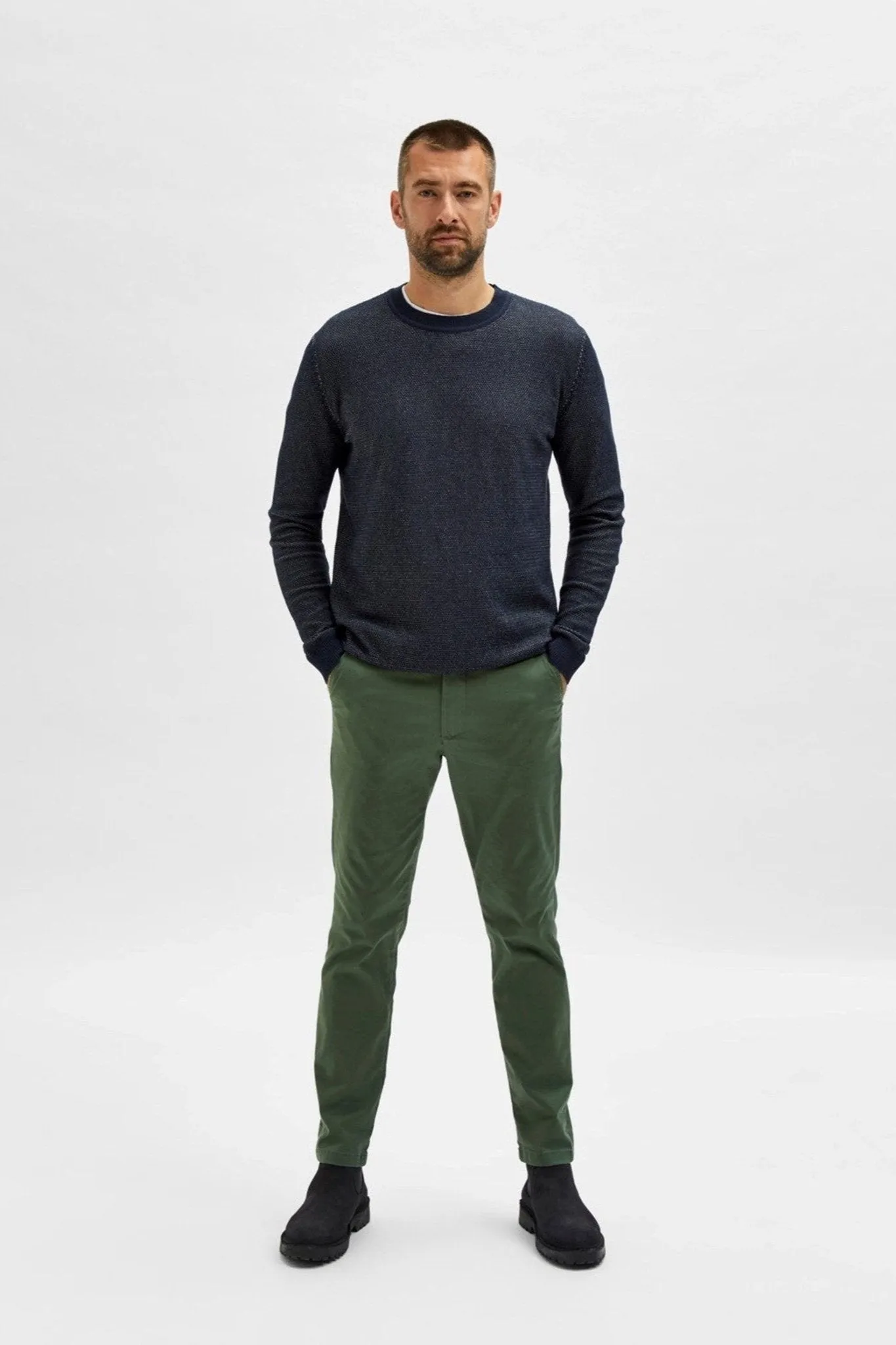 Miles Flex Chino Trousers - Bronze Green (organic cotton)