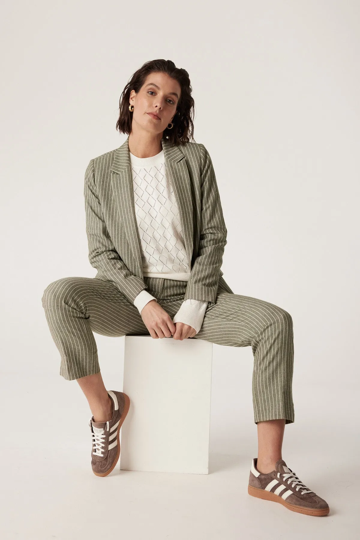 Mosman Pinstripe Pant - Sage Green Pinstripe