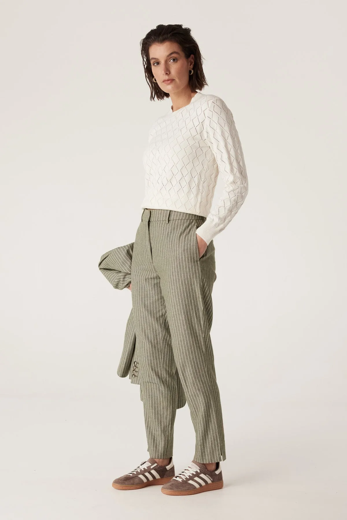 Mosman Pinstripe Pant - Sage Green Pinstripe