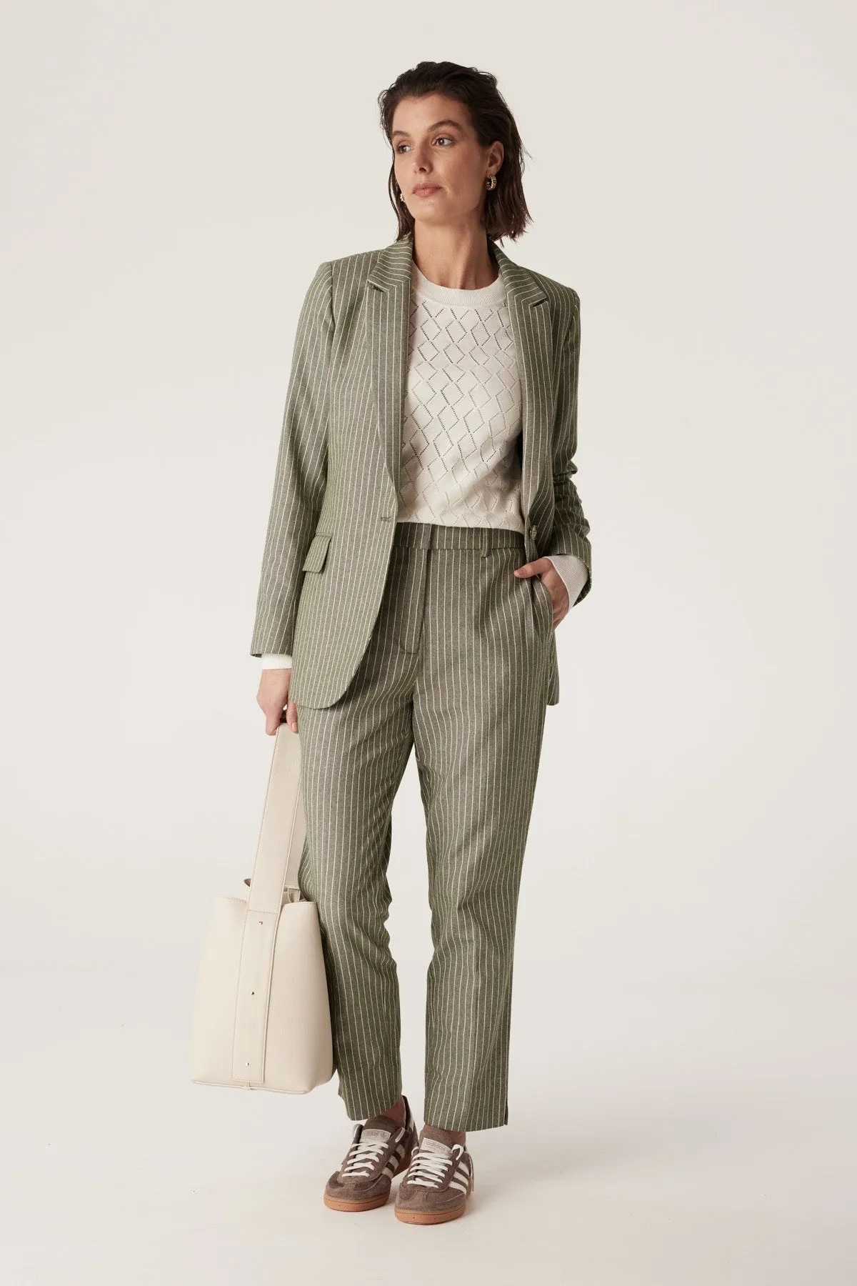 Mosman Pinstripe Pant - Sage Green Pinstripe