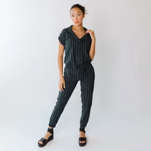 Navy Pinstripe Collar Jumpsuit