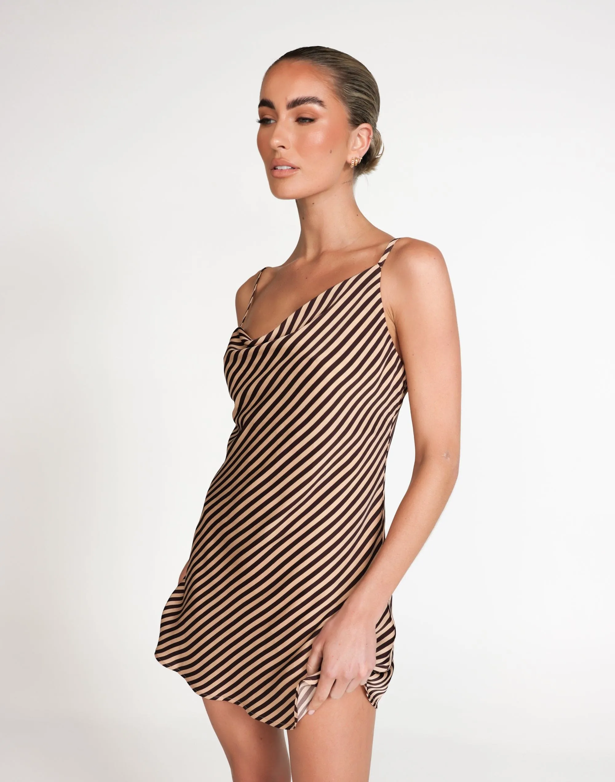 Nigella Mini Dress (Caramel Pinstripe)