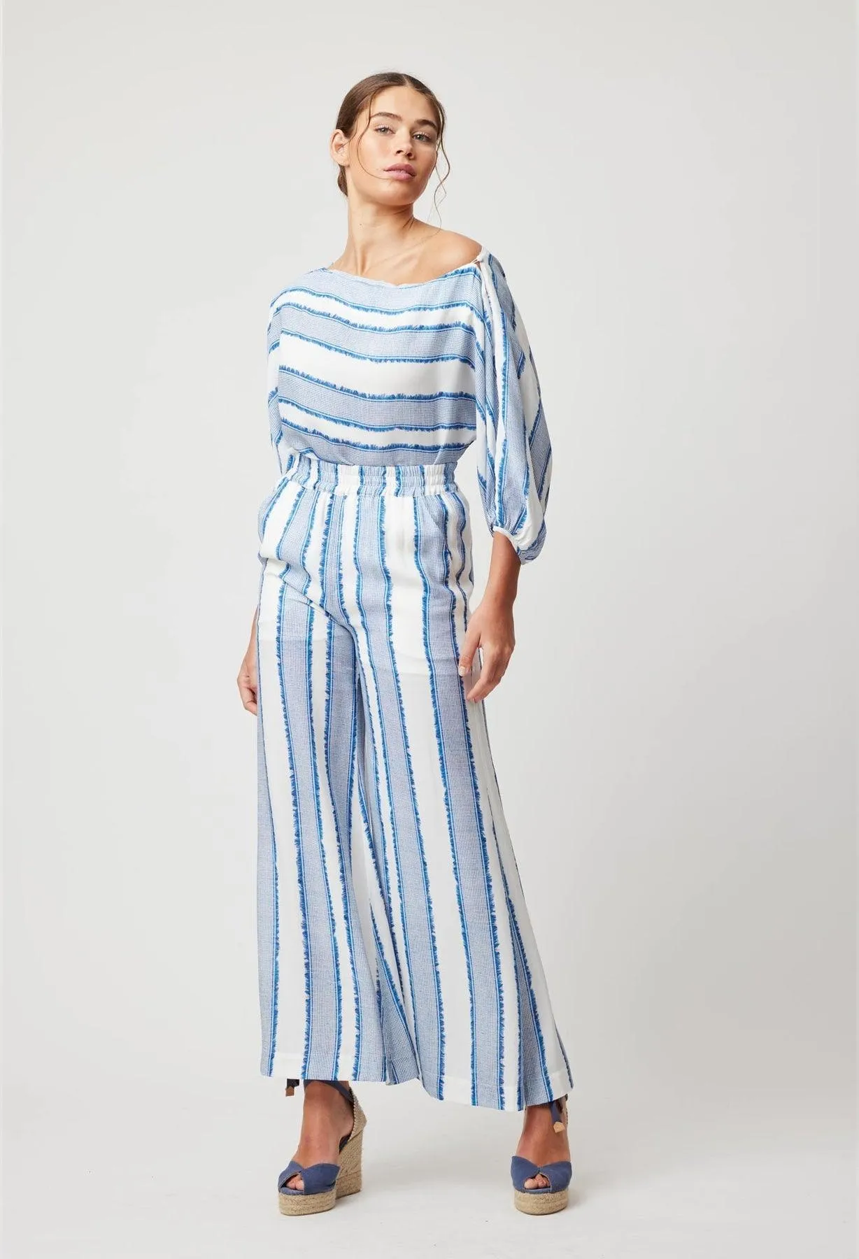 OnceWas Positano Wide Leg Pant in Sorrento Stripe