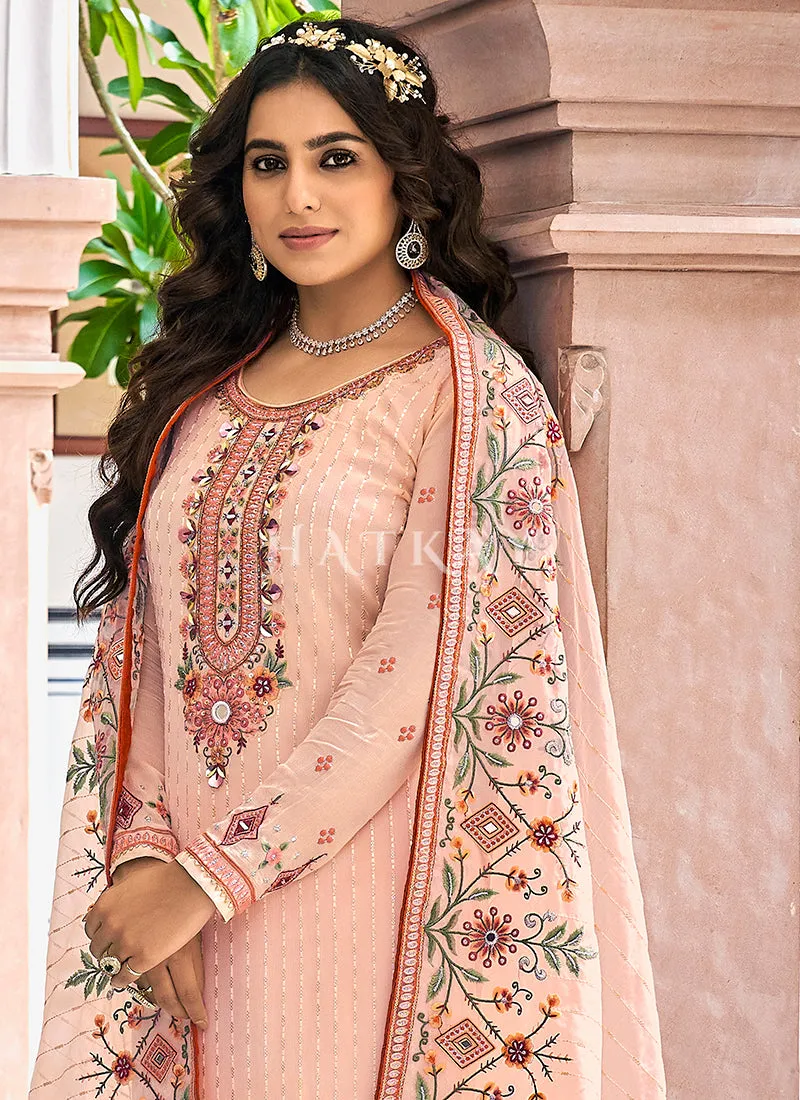 Peach Multi Embroidered Designer Salwar Suit