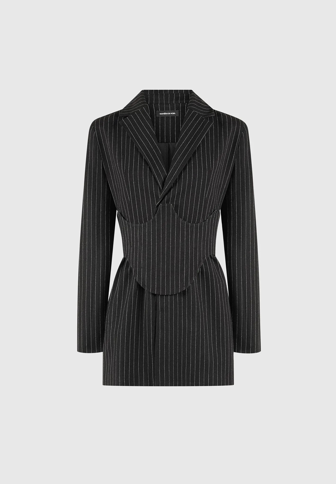 Pinstripe Blazer Dress with Reversible Corset - Black