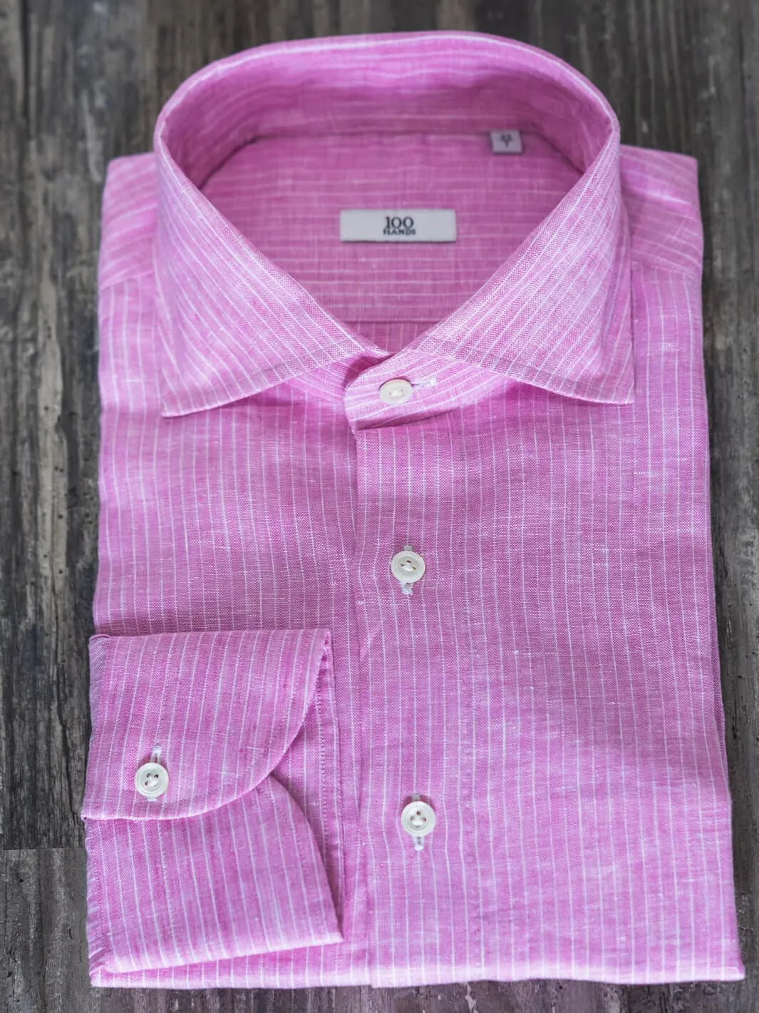 Pinstripe Linen Dress Shirt - Lavender Pink