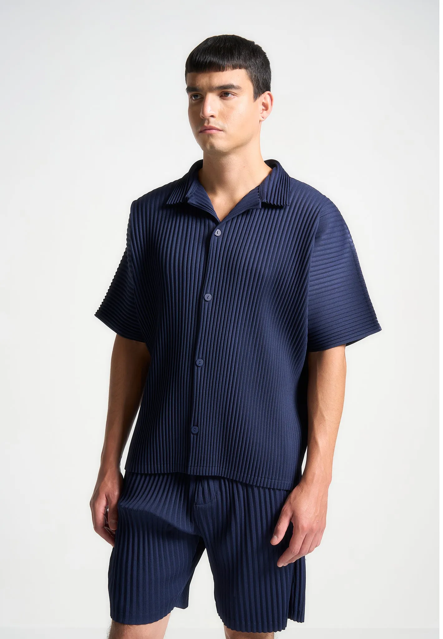 Pleated Shirt - Navy