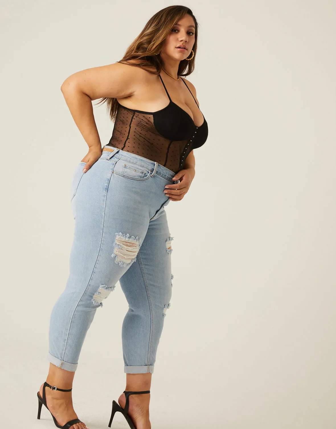 Plus Size Distressed Mom Jeans